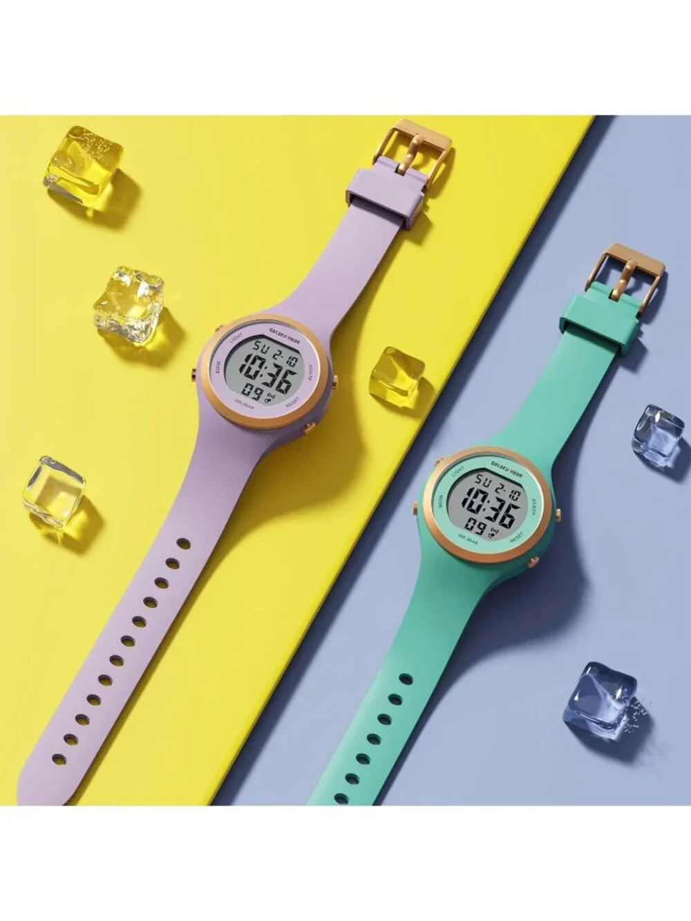 Women's Light Purple Waterproof Sport Digital Chronograph Silicone Strap Watch